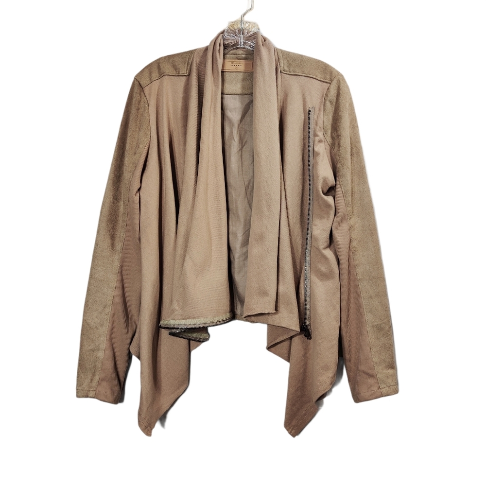 Blank NYC Beige Moto Style Jacket Drape Faux Suede